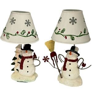 Snowman Christmas Tea Light Candle Burner & Metal Shade Blue White Lot Of 2